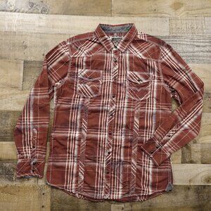 BKE Vintage 1967 Plaid Western Snap Shirt Men’s XL Red White Standard Fit